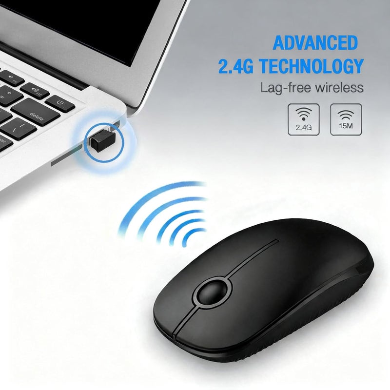 Unipows Wireless Mouse - 2.4G Slim Portable Computer Mouse with Nano Receiver, Less Noise Mobile Optical Mice for Notebook, PC, Laptop, Computer, Mac (Black) - Image 2